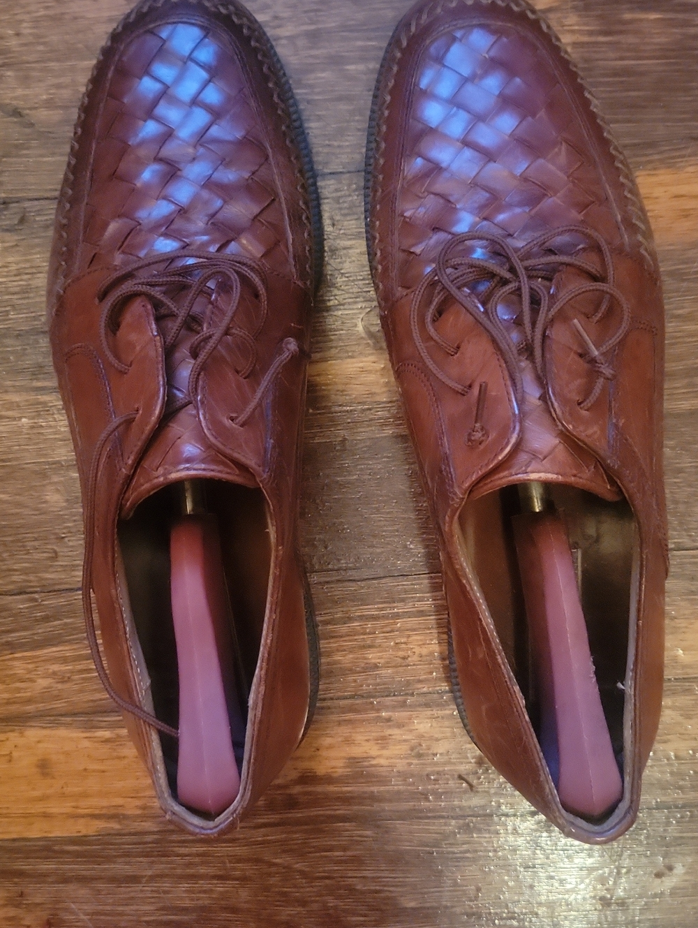 Men's Woven Leather Derby Shoes in Brown